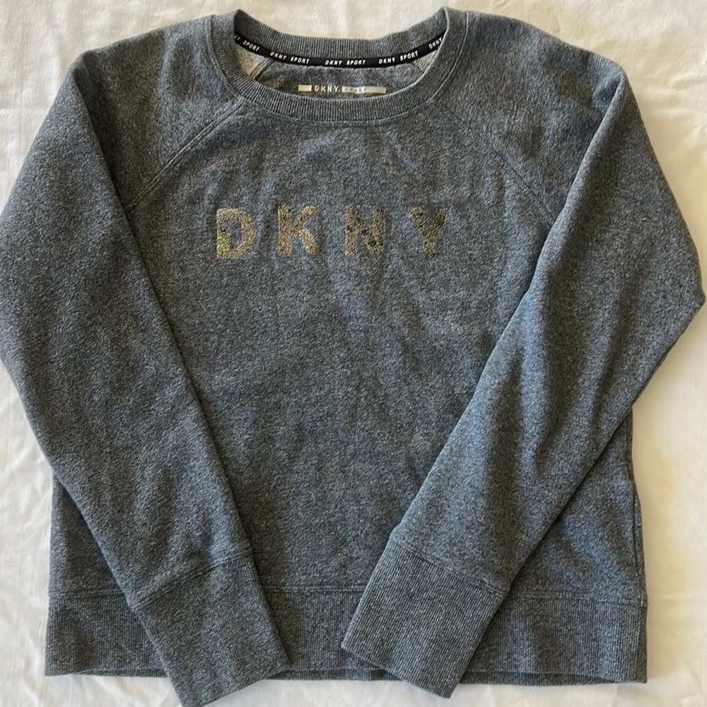 DKNY Women's Sport Sweatshirt, Gray with DKNY Logo in Gray Glitter Lettering